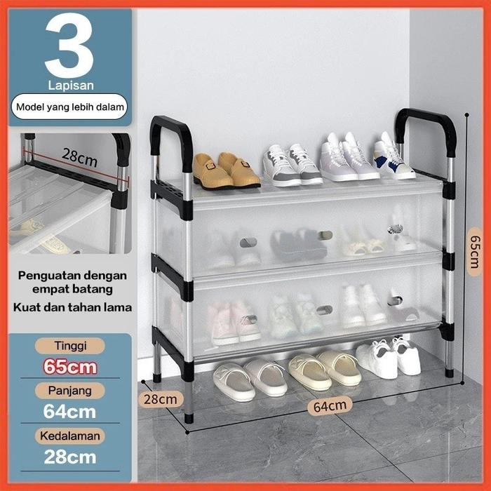 Gambar Rak Sepatu Susun Tertutup Anti Debu dan Hujan Tempat Penyimpanan Sandal Kost Kontrakan Serbaguna - 3 SUSUN dari Aimilo Semarang undefined Tokopedia
