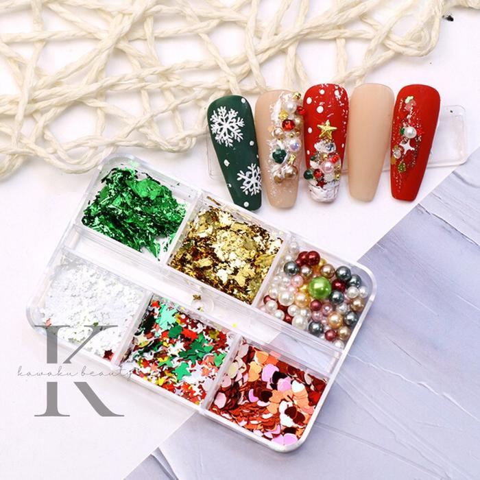 Gambar CHRISTMAS Nail Edition!! Aksesoris Kuku Tema Natal Christmas/ Hiasan Nail Art kuku palsu - Box6 Xmas Mix dari KWK Beauty Supply undefined Tokopedia