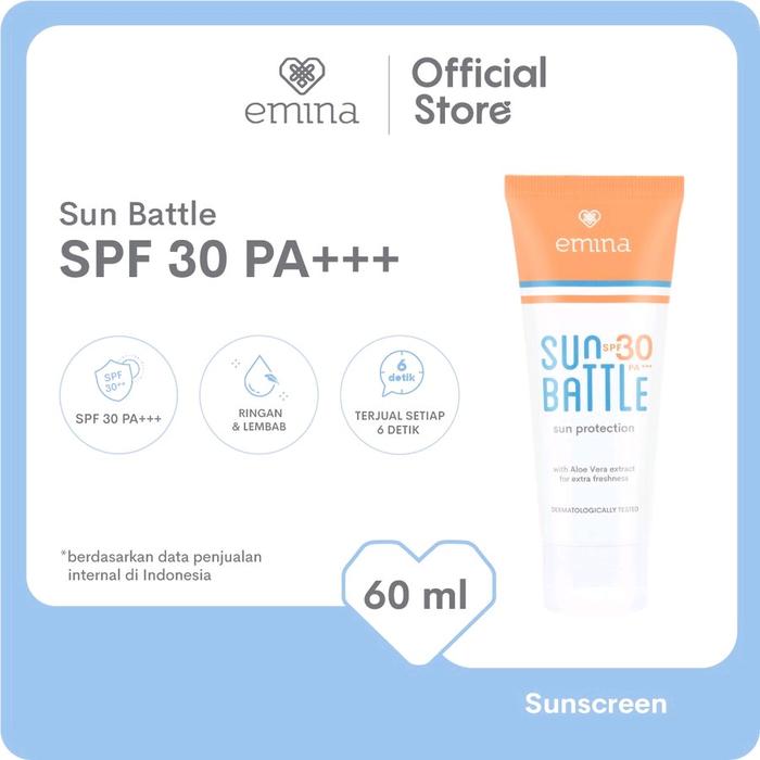 Gambar Emina Sun Battle Bright Glow SPF 35 PA+++/Tabir Surya    - SPF 30 (60ml), Sun Battle dari Tokoserba serbu undefined Tokopedia