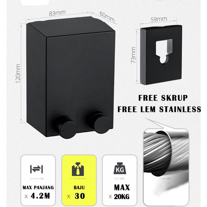 Gambar Jemuran Baju Portable Indoor Outdoor Retractable Tali Clothesline Bahan Stainless - hitam dari HOT ICE_NEW undefined Tokopedia