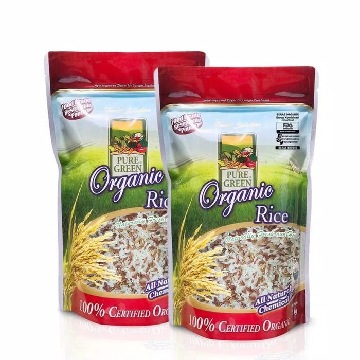 Gambar PAKET 2 - PureGreen Organic Rice Beras Organik Merah Kombinasi 1 kg x 2 pc - Mixed Rice (Kombinasi) Paket 2x1 KG dari Puregreen Organic undefined Tokopedia