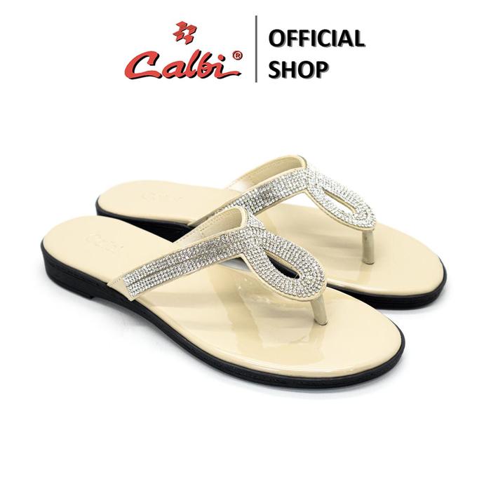 Gambar CALBI KAX 17 Sandal Ibu-Ibu Jepit Motif Bling-Bling Mewah Anggun Scarlet - Krem, 36 dari Calbi undefined Tokopedia