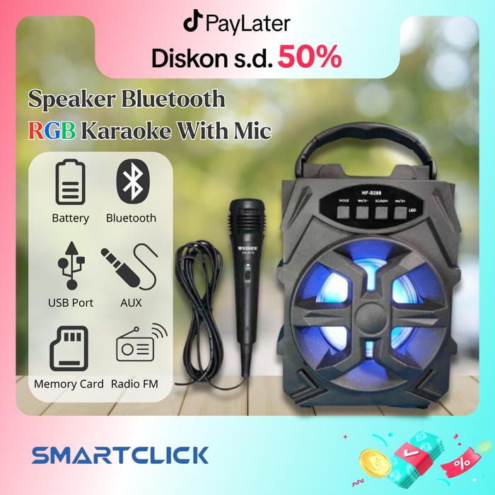 Gambar Speaker Bluetooth Karaoke Portable LED Stereo Extra Bass With Mic dari SmartClick.id undefined Tokopedia
