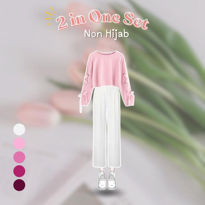 Gambar 𝗣𝗥𝗢𝗠𝗢 𝗧𝗜𝗞𝗧𝗢𝗞 — 3 In 1 Set AB163 - Setelan One Set Korean Style Hijab | Ootd Study Tour Hangout Outfit Cewek Kue Sweater Crop Korean - One set non hijab dari GOOD EX undefined Tokopedia