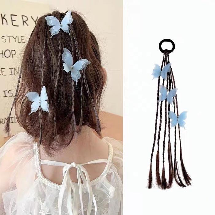 Gambar BISA COD F6378 Rambut Palsu Anak Perempuan / Ikat Rambut Model Rambut Palsu / Kunciran Rambut Palsu Lucu / Kunciran Wig Motif Pita - Kupu Biru dari OS HOME undefined Tokopedia