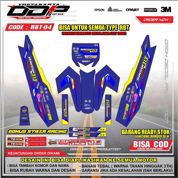 Gambar DECAL RBT BODY JUPITER YAMAHA VEGA NEW FULL BODY DEKAL STICKER STRIPING TERBARU HONDA BODY REVO SUPRA STIKER MOTOR MOTIF SIMPEL KEREN BISA COD BAHAN PREMIUM CUSTOME WARNA MERAH HITAM TOSCA AKSESORIS VARIASI LES MOTOR GRASTRACK GTX TRAIL SUPERGLOSY RBT-04 - 1, STANDAR dari Argus sticker undefined Tokopedia