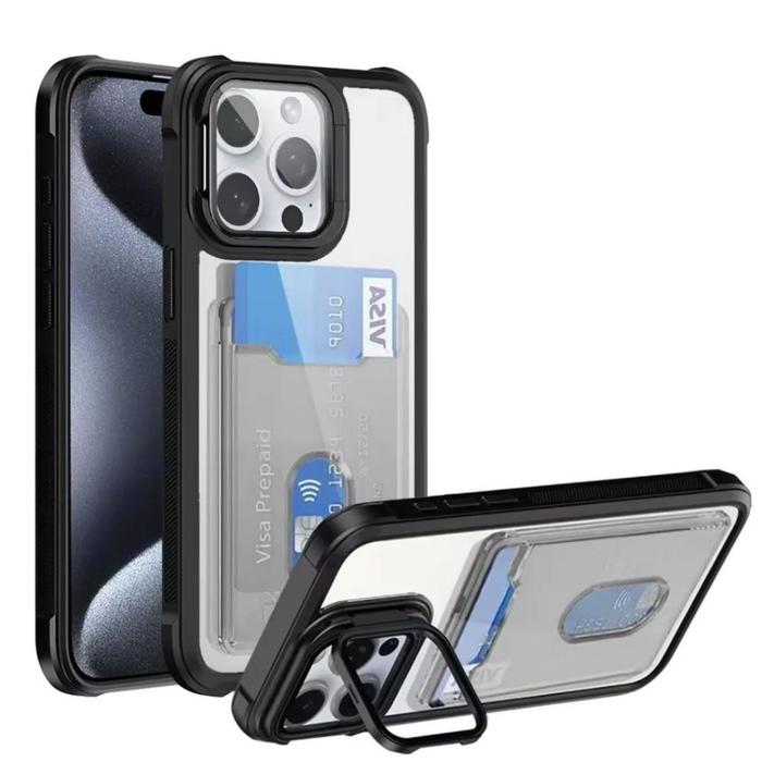 Gambar Case Acrylic Card Holder Untuk iPhone 11 12 13 14 15 With Build In Lens Camera Stand - Black, IP 12/12 PRO dari Casing Yuk undefined Tokopedia