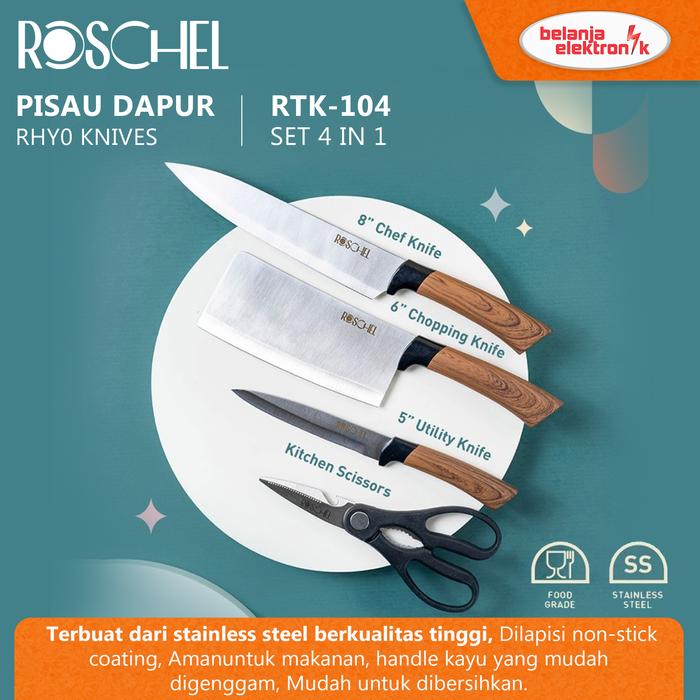 Gambar Pisau Dapur Rhyo Knife Set 4in1 Stainless ROSCHEL RHY0 KNIVES RTK-104 - RCHL-105-RTK104 dari Belanja Elektronik undefined Tokopedia