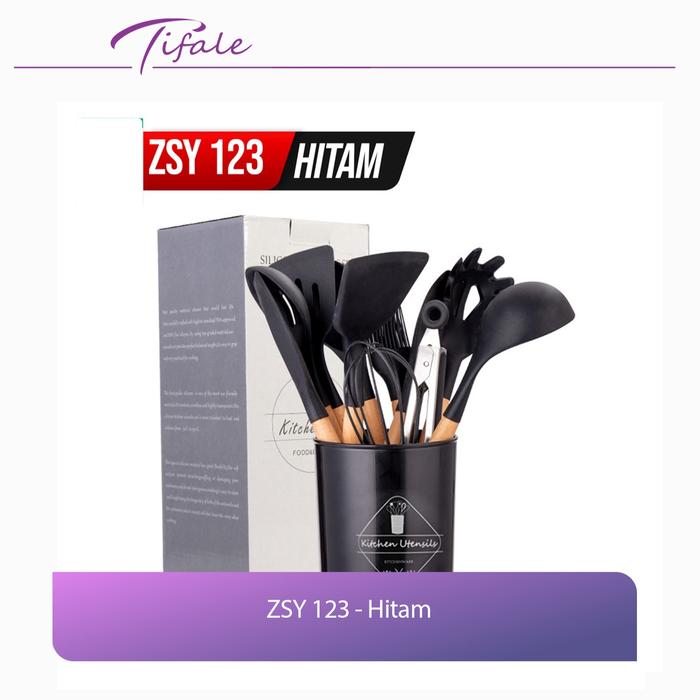 Gambar Tifale Silicone Utensil 12 Pcs Spatula Peralatan Masak Sutil Pegangan Kayu Baking Set Alat Masak dapur hitam Kuas Merah - ZSY123 SPATULA HITAM dari tifale.id undefined Tokopedia