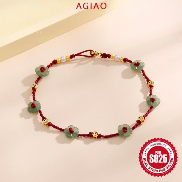 Gambar AGIAO Gelang Kaki Wanita Kepang Tali Merah Keberuntungan Perhiasan Kaki Bunga - Merah, 24cm dari A.GIAO.ID undefined Tokopedia