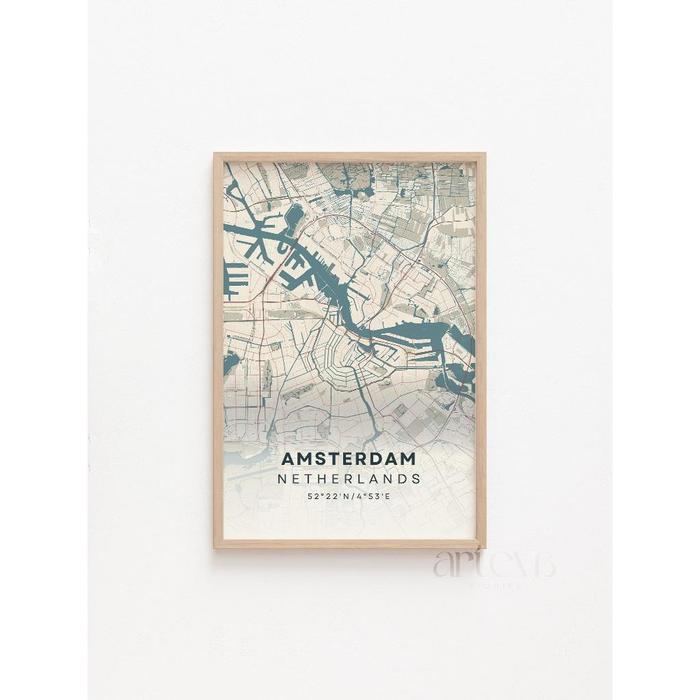 Gambar Wall Art Peta Kota Amsterdam Belanda Nordic Beige - Hiasan Dinding City Map Minimalis - ARTEMAP - 30x40 cm dari Arteva Stories undefined Tokopedia