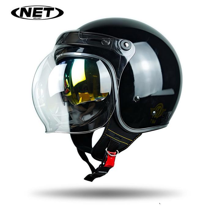 Gambar NET Helm Retro Bogo BTS Double Visor Dewasa SNI - Black Glossy, L 59-60cm dari Nethelmets Kota Bekasi Tokopedia