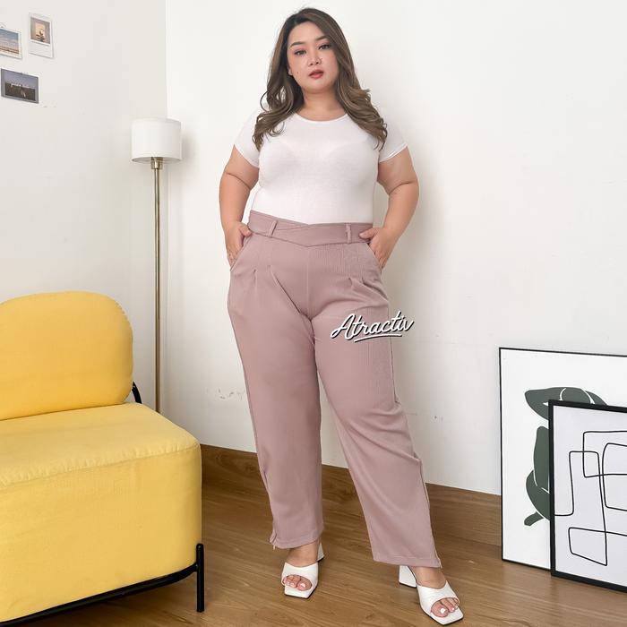 Gambar ATRACTIV Celana Kantor Jumbo Wanita Celana Knit Big Size Celana Panjang Jumbo Wanita Collins Pants Melar Tebal Formal Hitam - Dusty, XXXL dari Atractiv.id undefined Tokopedia