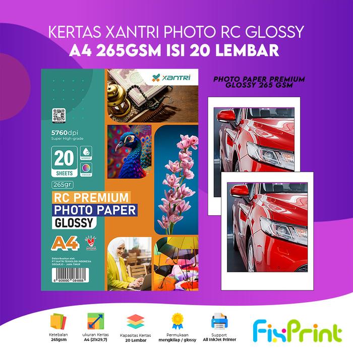 Gambar Kertas Xantri Photo RC Resin Coated Glossy Satin Silky Rough Photo Paper A4 4R 265gsm isi 20 lembar / 100 Lembar - Glossy, A4 20 Lembar dari FixPrint Indonesia undefined Tokopedia