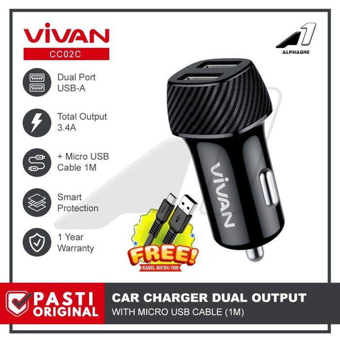 Gambar VIVAN Car Charger Dual Port CC02C Quick Charging Carger Casan Mobil dari AlphaOne Mall undefined Tokopedia