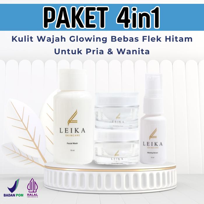 Gambar Paket 4 in 1 Glowing Leika skincare Penghilang flek hitam membandel ampuh permanen Penghilang flek di wajah Pemutih wajah glowing penghilang jerawat dan bekasnya penghilang milia di wajah penghilang komedo penghilang kantung mata dan mata panda melasma - Paket 4in1 Leika skincare dari Leika Skincare Store_NEW undefined Tokopedia