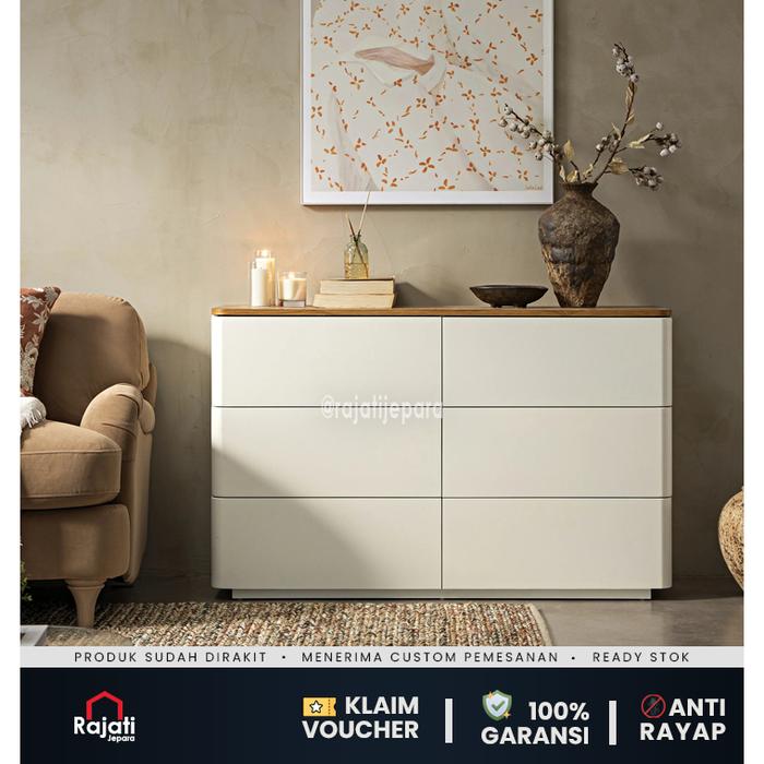 Gambar Rajati Jepara Drawer Cabinet Enam Laci Minimalis Modern untuk Ruang Tamu – Multiplek Plywood - Putih-Serat, 80cm x 30 cm x 60cm dari rajatijepara undefined Tokopedia