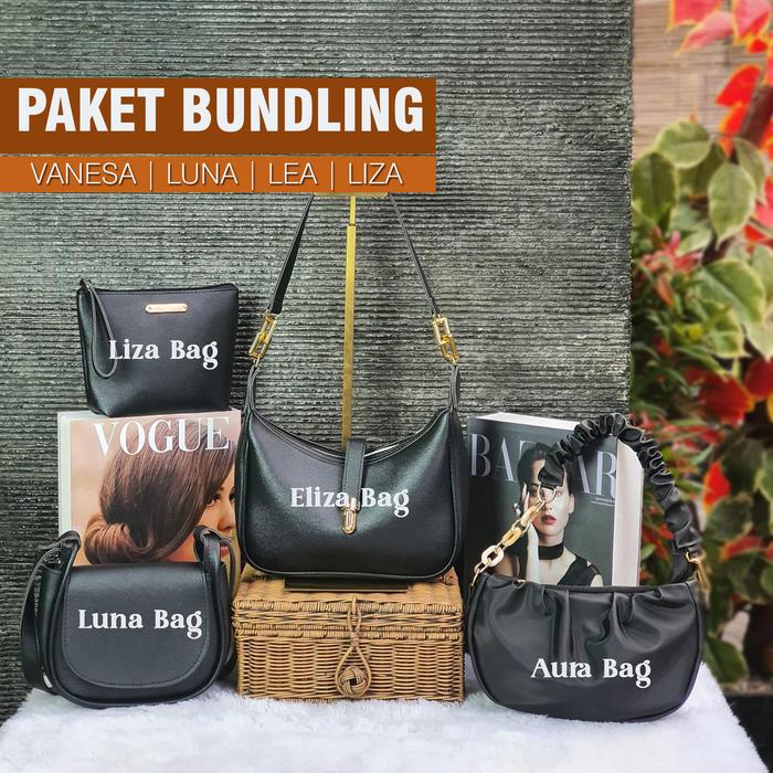 Gambar Iznada Bags - Paket Hemat 100 Ribuan Dapat 4 Tas  Selempang Wanita - Eliza-Aura-Luna-Liza, ALL BLACK dari Iznada Bags undefined Tokopedia