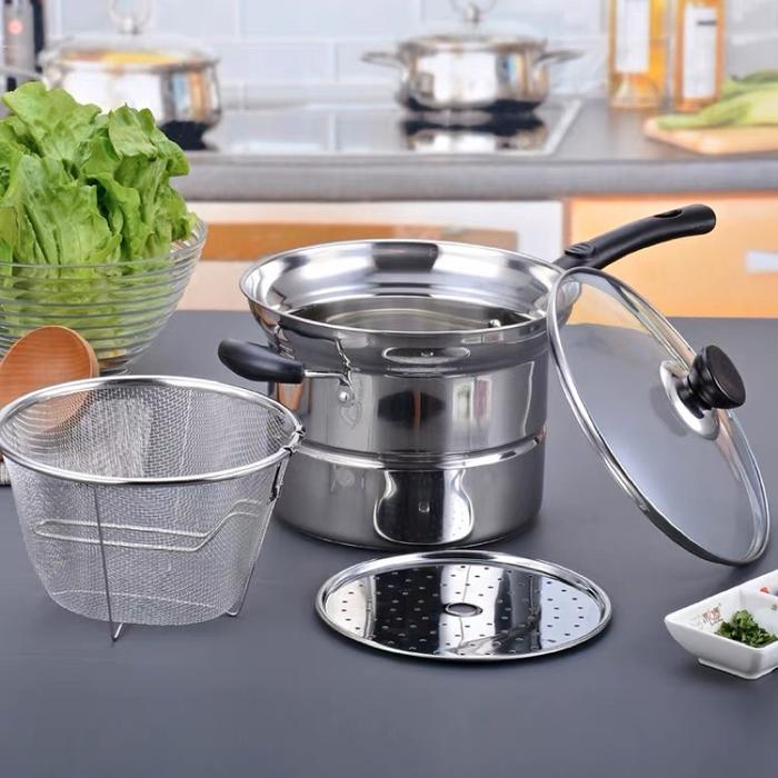 Gambar PANCI MIE STAINLESS GAGANG PANJANG- DEEP FRYER 3IN1 PANCI KUKUS - PANCI MIE PANCI GORENG REBUS KENTANG SERBAGUNA - MODEL GG PANJANG dari GLORY SUN77 undefined Tokopedia