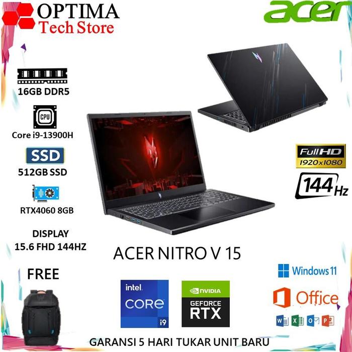 Gambar ACER NITRO V 15 i9-13900H RTX4060 8GB/ 32GB 1TB W11 15.6 FHD 144HZ - Unit Only, 16GB 512SSD dari Optima Tech undefined Tokopedia