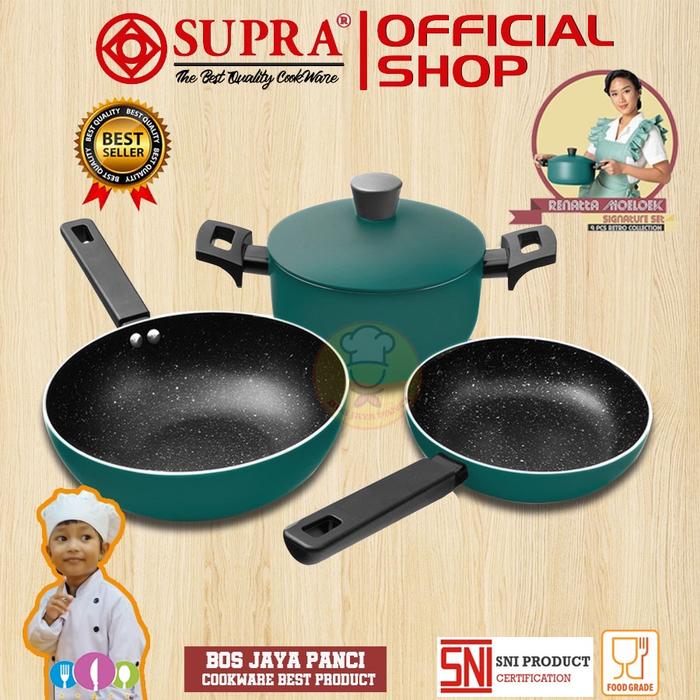 Gambar SUPRA Panci Alumunium Anti Lengket Renatta Moeloek Signature Set 4 Pcs Retro Collection Dapur Marble - Hijau dari Bos Jaya Panci_NEW undefined Tokopedia