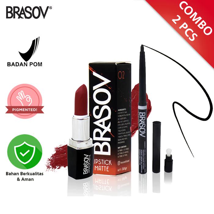 Gambar BRASOV Pensil Eyeliner Putar dan Lipstick Matte 02 COMBO 2 Pcs Automatic Waterproof BPOM - COMBO 2 Pcs dari Good Spot Home undefined Tokopedia