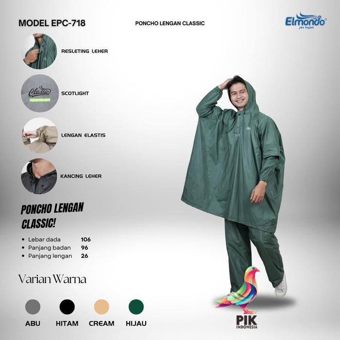Gambar CLASSIC 718 - Jas Hujan Elmondo Setelan Pria Wanita Mantel Hujan Jumbo - Hijau dari PIK Indonesia undefined Tokopedia