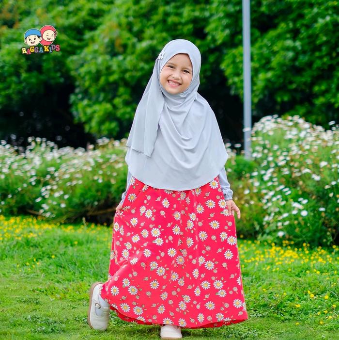 Gambar Gamis anak raggakids RG62 motif bunga Cantik Kombinasi - merah, M dari Monia Raggakids undefined Tokopedia