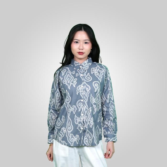 Gambar BATIK TRUSMI Atasan Wanita Blouse Batik Lengan Panjang Warna Abu RML - M dari BT Batik Trusmi Official undefined Tokopedia