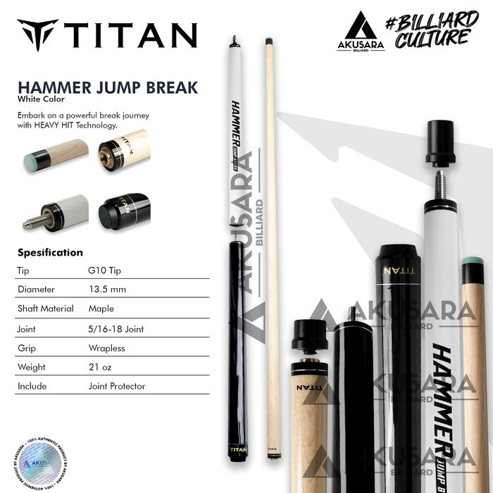 Gambar Titan Hammer Jump Break (HEAVY HIT TECHNOLOGY) Cue Stick Billiard - Putih dari Akusara Billiard undefined Tokopedia