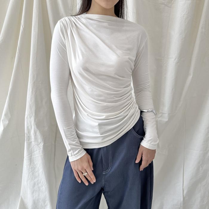 Gambar MOSE TOP - Atasan Wanita Lengan Panjang Kaos Korean Top Baju Basic Fitted Tshirt Summer Knit Rib Long Sleeve Posha - White dari Posha undefined Tokopedia