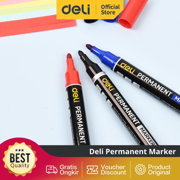 Deli Permanent Marker Spidol Permanent Tinta Warna EDL-JH0X-E1 Alat  Plastik Stationery Hitam