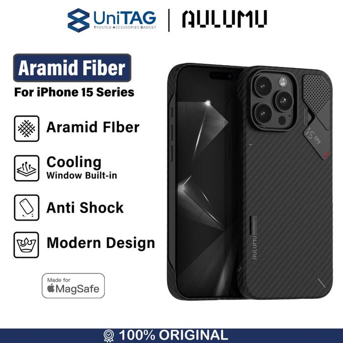 Gambar Case for iPhone 15 Pro Max Aulumu Aramid Fiber Carbon MagSafe Cooling Pad Anti Shock Crack Hardcase - Black, 15 Pro dari UniTAG Store undefined Tokopedia