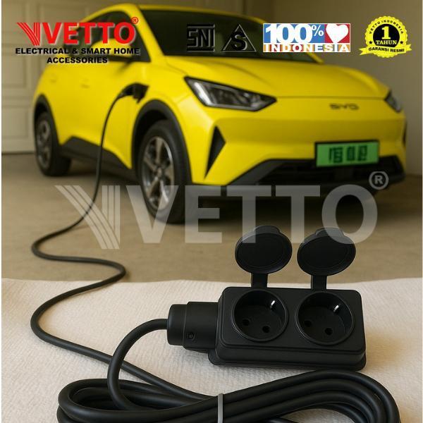 Promo VETTO Stop Kontak Mobil Listrik EV 2 Lubang + Kabel Hitam 3x2,5mm ...