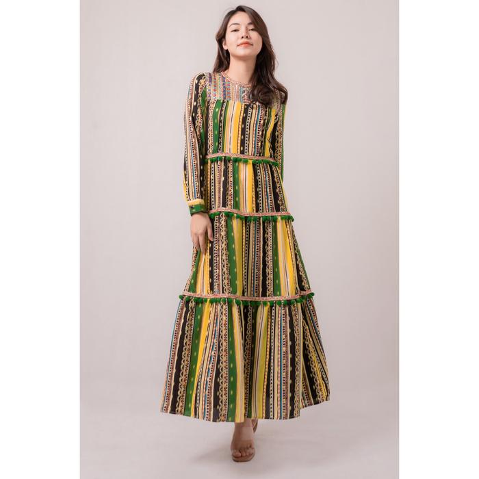Gambar RIMINI - Dress Wanita Hawaii Lengan Panjang Pom-pom Terbaru S-XL - Kayla Maxi 81866 Bordir Muslim Cantik Formal - GREEN, S dari RIMINI SEMARANG undefined Tokopedia