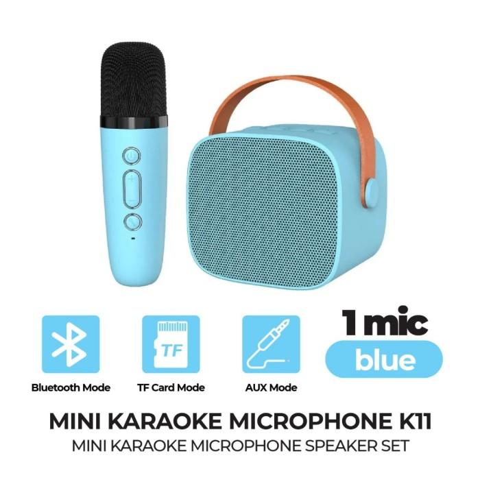 Gambar SPEAKER KARAOKE MINI MICROPHONE D20-K1 SPEAKER SET BLUETOOTH SUARA JERNIH FULL BASS - ORIGINAL - BLUE, 1 MIC dari Oracle.Tech undefined Tokopedia