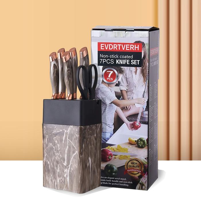 Gambar NEXXIO Pisau Set Multifungsi isi 9pcs 7pcs Stainless Steel Marble Multifungsi Koki Alat Dapur Knife Kitchenware - 7set Coklat Abu dari NexXio undefined Tokopedia