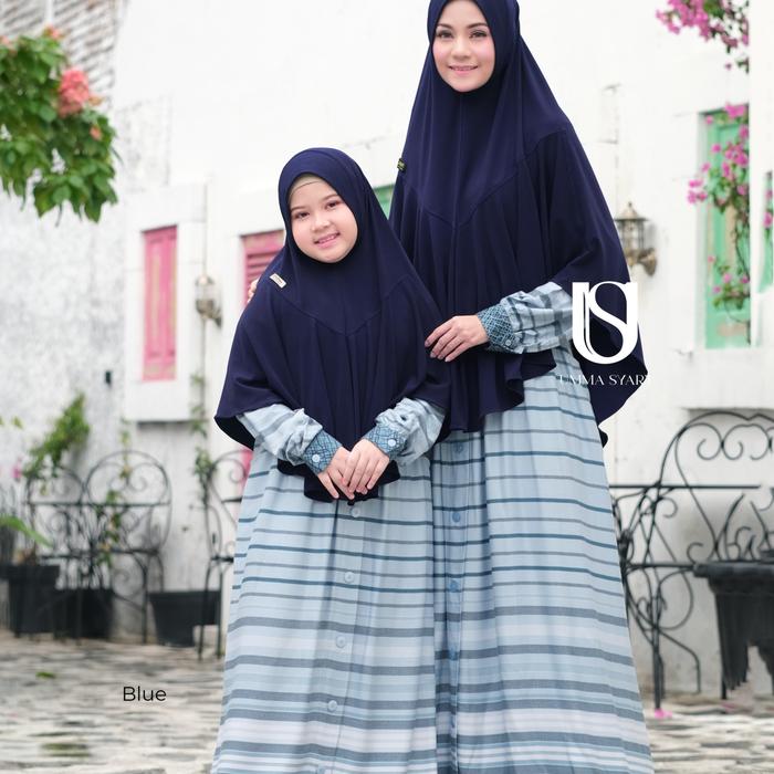 Gambar Gamis Pinang mom  & kid umma syari gamis rayon  gamis anak gamis couple dress motif muslim ibu baju keluarga Lebaran Sarimbit - Blue, M, MOM dari arbani.store undefined Tokopedia