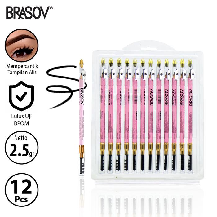 Gambar BRASOV Pensil Alis Type A 3In1 BPOM COMBO 12 Pcs Eyebrow Pencil Dengan Sikat Dan Peraut CMB12-XX-CT - Hitam dari BRASOV Indonesia Kota Administrasi Jakarta Barat Tokopedia