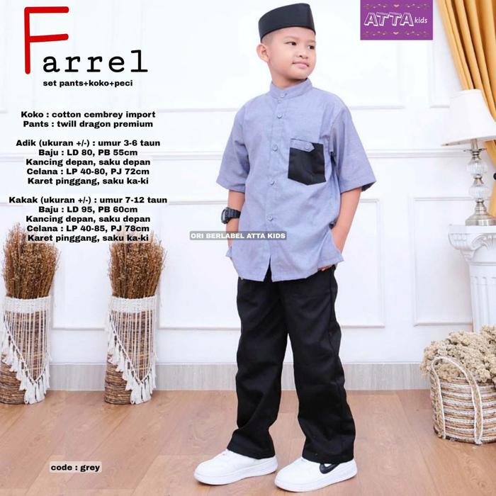 Gambar KOKO FAREL KIDS 3-12th FREE PECI Katun Polos Baju Celana Kancing Muslim Anak - Grey, M 3-6th dari solovely hijabid undefined Tokopedia