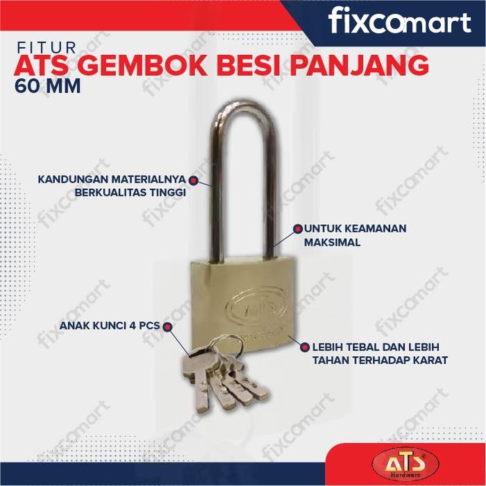 Gambar Kunci Gembok Padlock ATS 30 40 50 60 70 MM Leher Panjang - 60 mm dari Fixcomart undefined Tokopedia