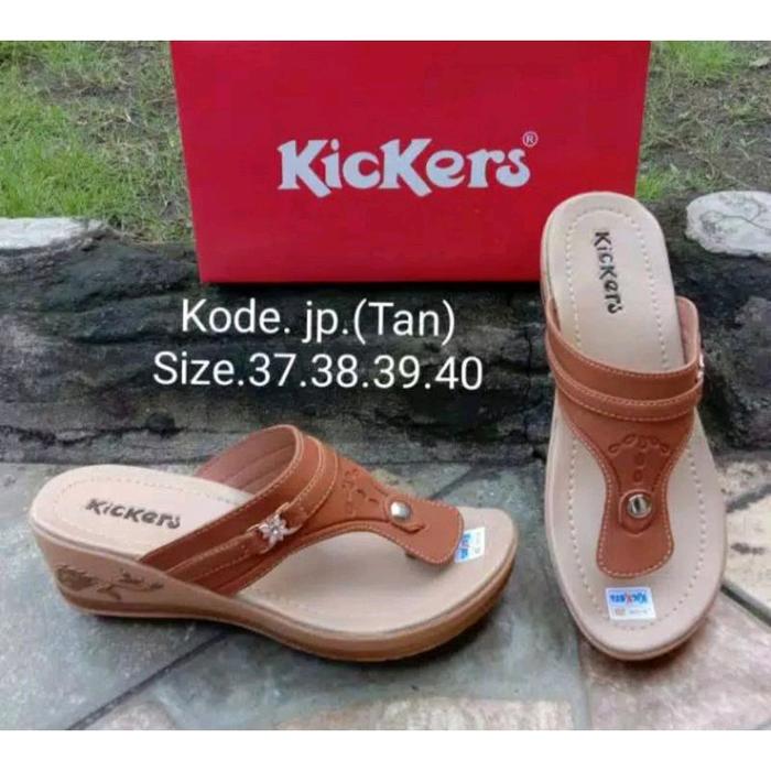 Gambar sandal wanita sandal cewek sandal perempuan Sandal Japit Wedges Kickers Wanita sendal Jepit - Bunga Tan, 37 dari Pakdeboy undefined Tokopedia