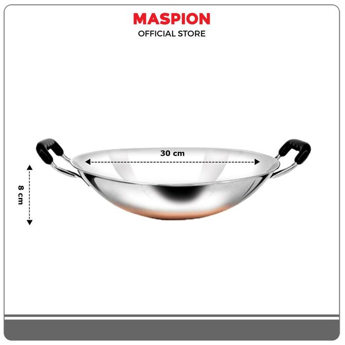Gambar Maspion Chainess Wok 30 cm - Wajan Kuningan Stainless Steel - with Chopper dari Maspion Official Store undefined Tokopedia