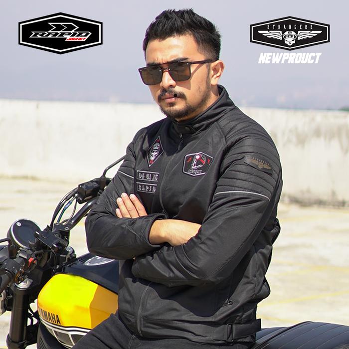 Gambar JAKET motor touring premium  RAPID STRANGERS jaket bikers full bordir tengkorak anti air dan anti angin - Hitam/Hitam, S/M dari Rapidjacket undefined Tokopedia