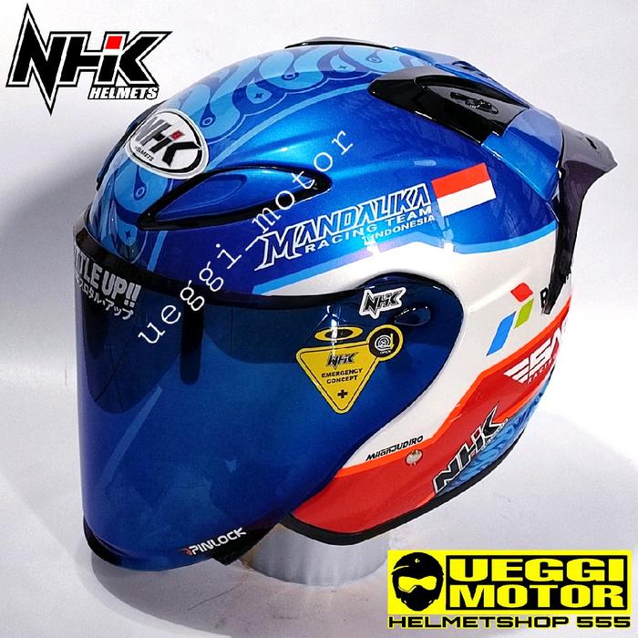 Gambar NHK R6 MANDALIKA SPESIAL EDITION GANTENG - Pigment blue paket ganteng, M dari Ueggi Motor Helmet undefined 4 Tokopedia