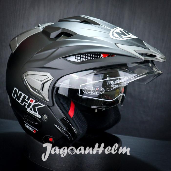 Gambar NHK HELM PREDATOR CRYPTON | SOLID | Half Face Double Visor -  Motorcycle - BLACK MATT, L dari JAGOAN HELM undefined Tokopedia