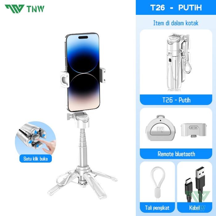 Gambar TNW T26 Extendable Grip Tripod Mini Selfie Stick Remote Control Tripod 3 In 1 Tongsis Tripod Bluetooth Dan Lampu - T26mini-Putih dari TNW Tech undefined Tokopedia
