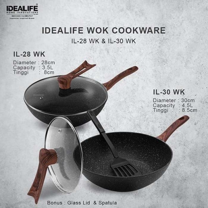 Gambar IDEALIFE Wok Pan Cookware 28 cm / 30 cm Wajan IL-28WK / IL-30WK - 28 CM dari Sajun Electronic Tangerang undefined Tokopedia