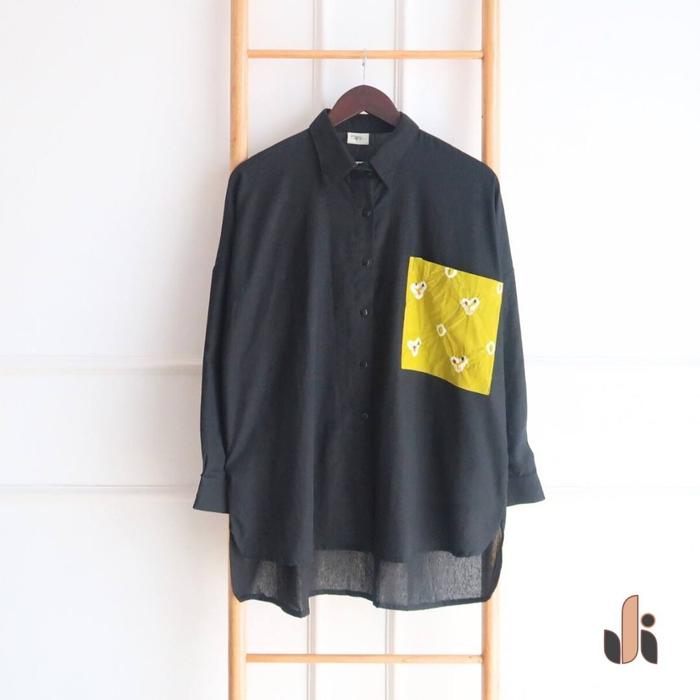 Gambar Ema Top by jumputan inten. Oversize Baju kemeja big batik linen simpel plus size blouse wanita outift - Hitam dari Batik Jumputan inten undefined Tokopedia