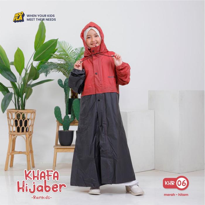 Gambar Hooflakids - Jas Hujan Ponco Tebal Anak Hijaber Gamis Perempuan Syari - Merah - Hitam, S dari HooflaKids_NEW Kab. Bandung Tokopedia